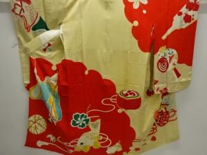 アンティーク　錦紗母子に玩具模様刺繍長襦袢